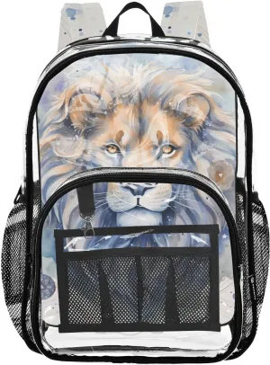 senya Transparent School Bag Ink Blue Lion Travel Backpack With Water-Resistant PVC Plastic Clear Bagpack