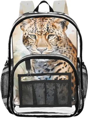 senya Transparent School Bag Leopard Ink Painting Travel Backpack With Water-Resistant PVC Plastic Clear Bagpack