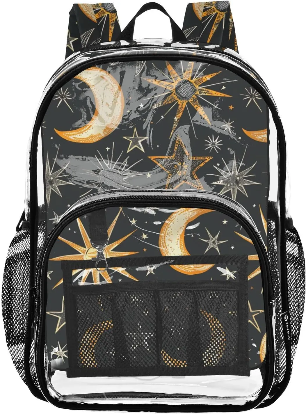 senya Transparent School Bag Lines Polka Dots Moon Stars Travel Backpack With Water-Resistant PVC Plastic Clear Bagpack