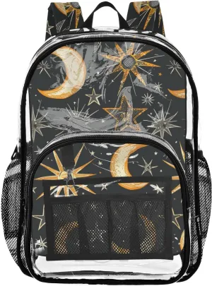 senya Transparent School Bag Lines Polka Dots Moon Stars Travel Backpack With Water-Resistant PVC Plastic Clear Bagpack