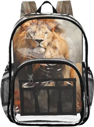 senya Transparent School Bag Lion Autumn Maple Leaves Travel Backpack With Water-Resistant PVC Plastic Clear Bagpack
