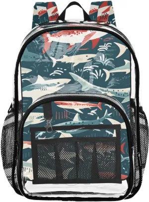 senya Transparent School Bag Multi-grain Sharks Travel Backpack With Water-Resistant PVC Plastic Clear Bagpack