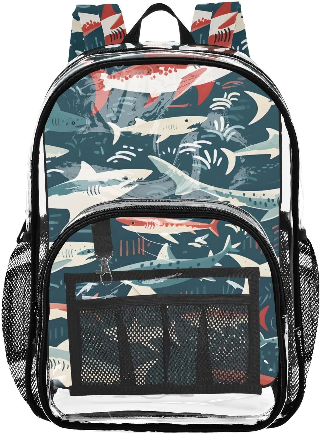 senya Transparent School Bag Multi-grain Sharks Travel Backpack With Water-Resistant PVC Plastic Clear Bagpack