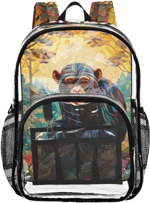 senya Transparent School Bag Orangutang Autumn Flower Trees Travel Backpack With Water-Resistant PVC Plastic Clear Bagpack