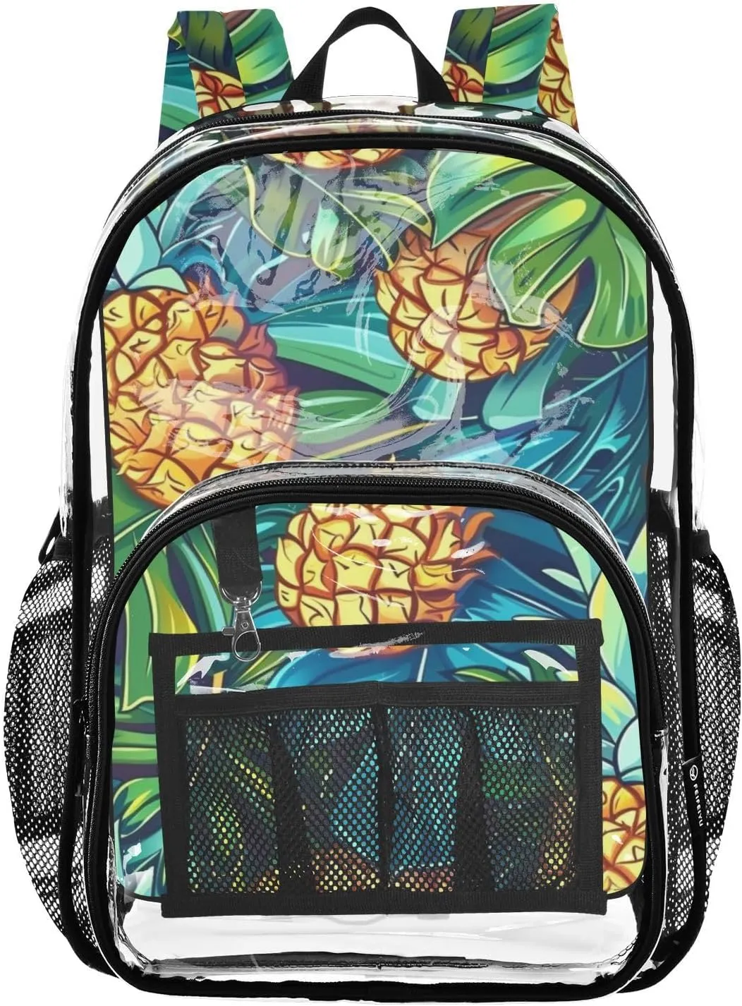 senya Transparent School Bag Pineapples Tropical Palm Leaves Travel Backpack With Water-Resistant PVC Plastic Clear Bagpack