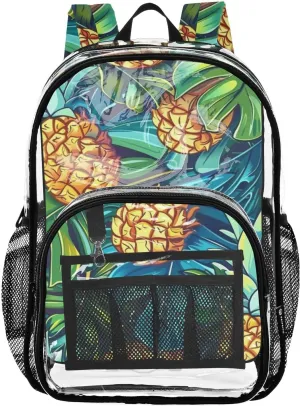 senya Transparent School Bag Pineapples Tropical Palm Leaves Travel Backpack With Water-Resistant PVC Plastic Clear Bagpack