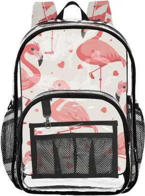 senya Transparent School Bag Pink Flamingos Hearts Travel Backpack With Water-Resistant PVC Plastic Clear Bagpack