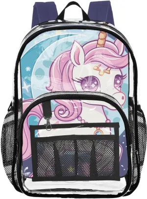 senya Transparent School Bag Pretty Unicorn Moon Travel Backpack With Water-Resistant PVC Plastic Clear Bagpack