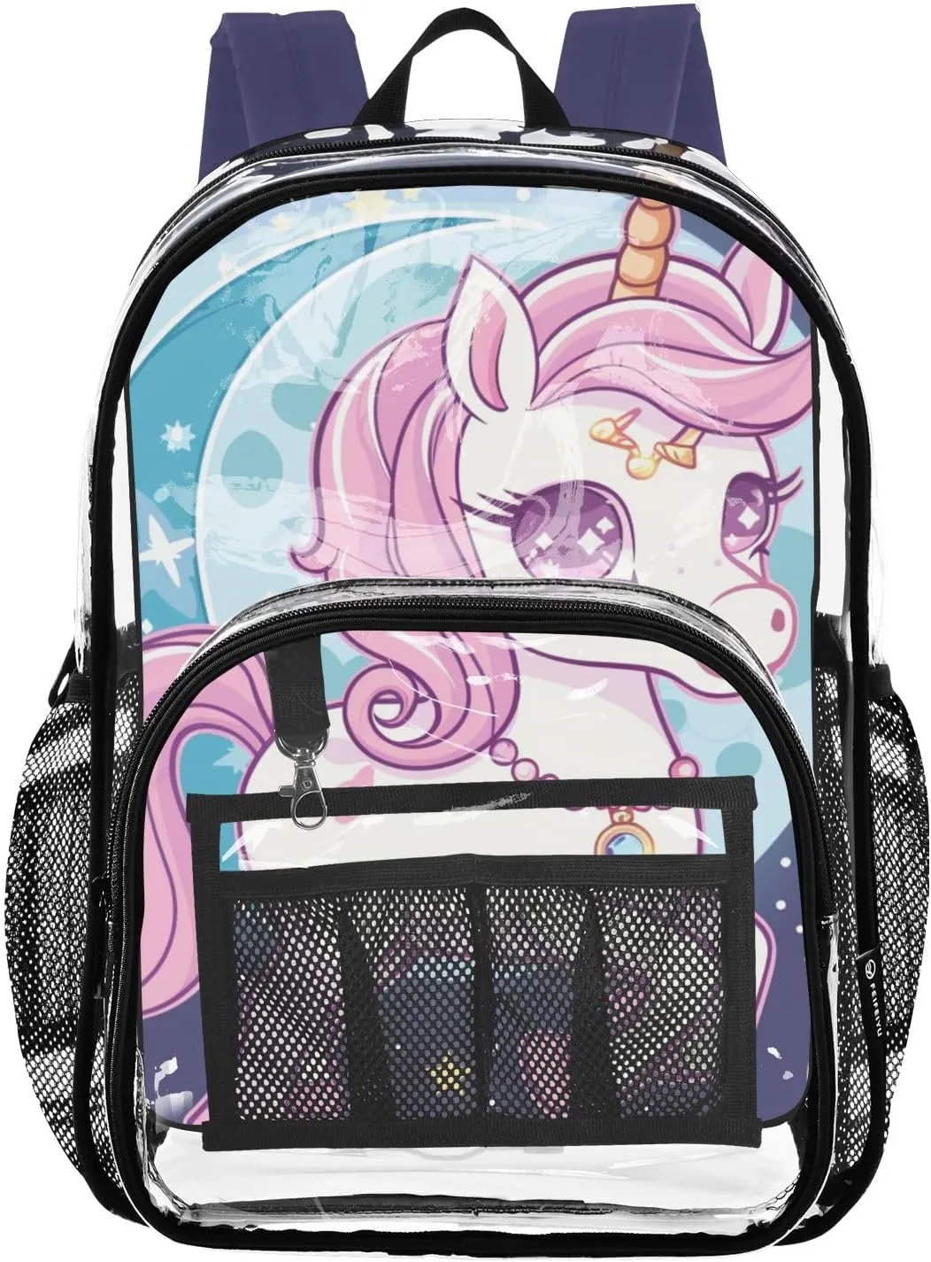 senya Transparent School Bag Pretty Unicorn Moon Travel Backpack With Water-Resistant PVC Plastic Clear Bagpack