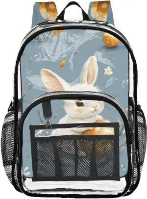 senya Transparent School Bag Rabbit Holding Eggs Travel Backpack With Water-Resistant PVC Plastic Clear Bagpack