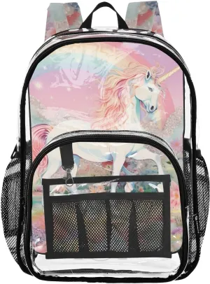 senya Transparent School Bag Rainbow White Horse Travel Backpack With Water-Resistant PVC Plastic Clear Bagpack