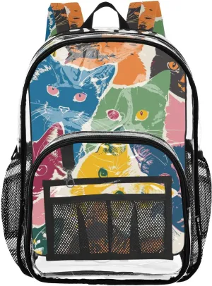 senya Transparent School Bag Retro Color Cats Travel Backpack With Water-Resistant PVC Plastic Clear Bagpack