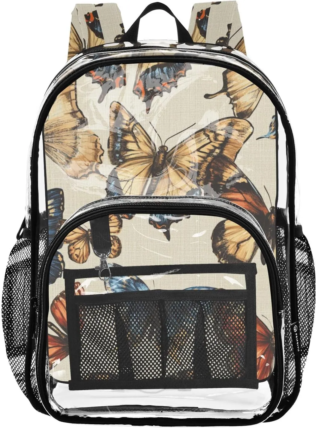 senya Transparent School Bag Retro Pretty Butterflies Travel Backpack With Water-Resistant PVC Plastic Clear Bagpack