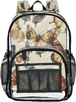 senya Transparent School Bag Retro Pretty Butterflies Travel Backpack With Water-Resistant PVC Plastic Clear Bagpack