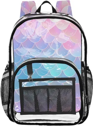senya Transparent School Bag Romantic Fish Scales Travel Backpack With Water-Resistant PVC Plastic Clear Bagpack