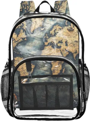 senya Transparent School Bag Sailing Route Map Travel Backpack With Water-Resistant PVC Plastic Clear Bagpack