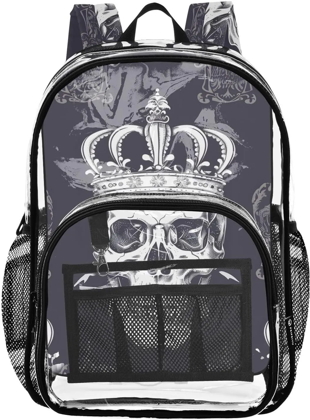 senya Transparent School Bag Skull with Crown Travel Backpack With Water-Resistant PVC Plastic Clear Bagpack