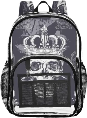 senya Transparent School Bag Skull with Crown Travel Backpack With Water-Resistant PVC Plastic Clear Bagpack