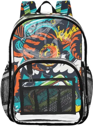 senya Transparent School Bag Speeding Monster Trucks Travel Backpack With Water-Resistant PVC Plastic Clear Bagpack