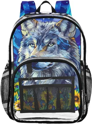 senya Transparent School Bag Starry Sky Wolf Travel Backpack With Water-Resistant PVC Plastic Clear Bagpack