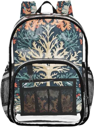 senya Transparent School Bag Undersea Coral Map Travel Backpack With Water-Resistant PVC Plastic Clear Bagpack