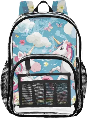 senya Transparent School Bag Unicorns Butterfly Flowers Travel Backpack With Water-Resistant PVC Plastic Clear Bagpack