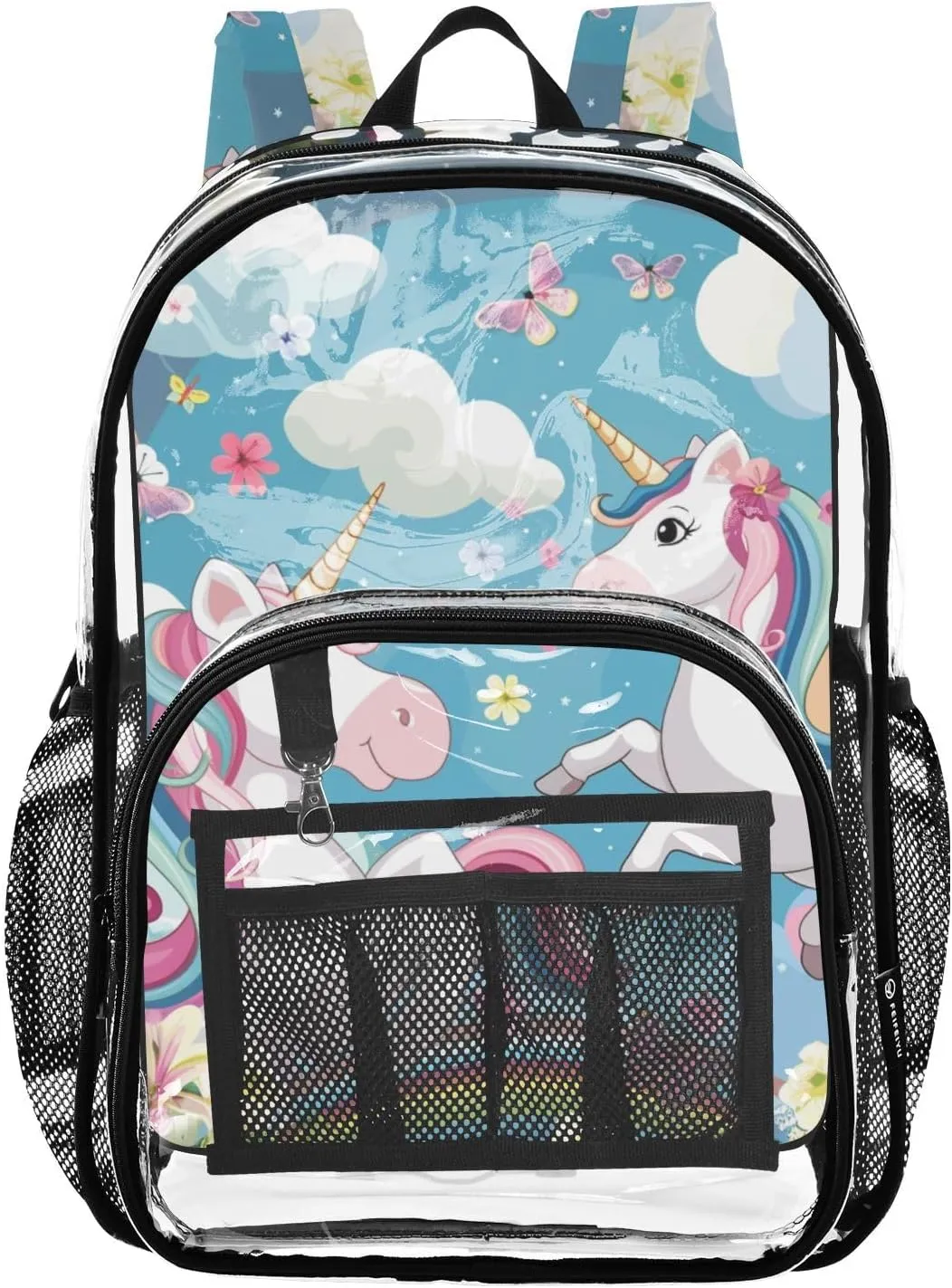 senya Transparent School Bag Unicorns Butterfly Flowers Travel Backpack With Water-Resistant PVC Plastic Clear Bagpack