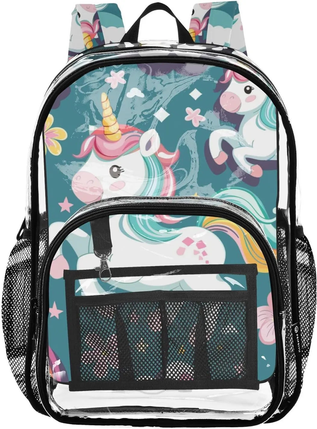 senya Transparent School Bag Unicorns Spring Flowers Travel Backpack With Water-Resistant PVC Plastic Clear Bagpack