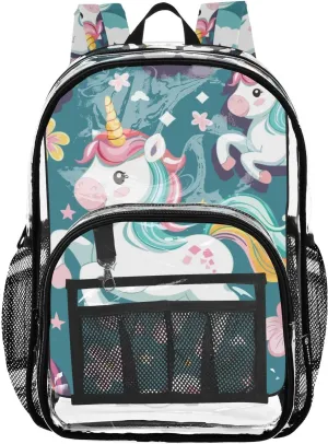 senya Transparent School Bag Unicorns Spring Flowers Travel Backpack With Water-Resistant PVC Plastic Clear Bagpack