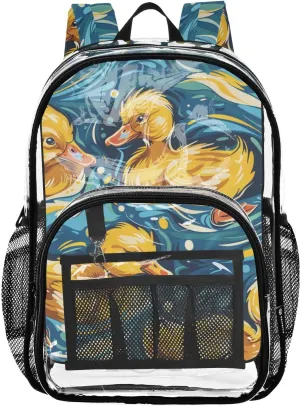 senya Transparent School Bag Van Gogh Ducks Travel Backpack With Water-Resistant PVC Plastic Clear Bagpack