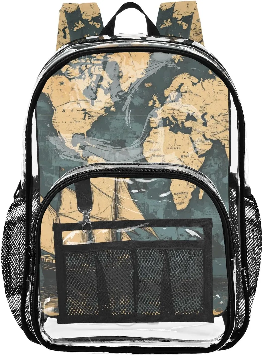 senya Transparent School Bag Vintage Sailboat Map Travel Backpack With Water-Resistant PVC Plastic Clear Bagpack