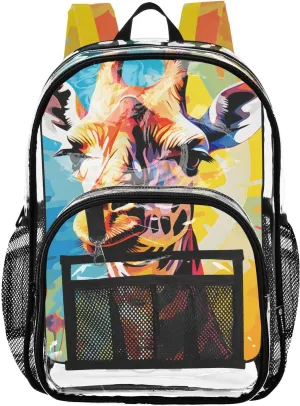 senya Transparent School Bag Watercolor Cute Giraffe Travel Backpack With Water-Resistant PVC Plastic Clear Bagpack