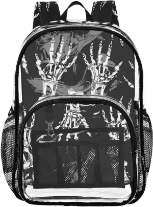 senya Transparent School Bag Weird Skeleton Hands Travel Backpack With Water-Resistant PVC Plastic Clear Bagpack