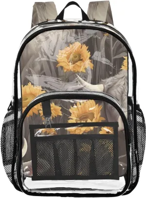 senya Transparent School Bag Yak Sunflower Illustration Travel Backpack With Water-Resistant PVC Plastic Clear Bagpack
