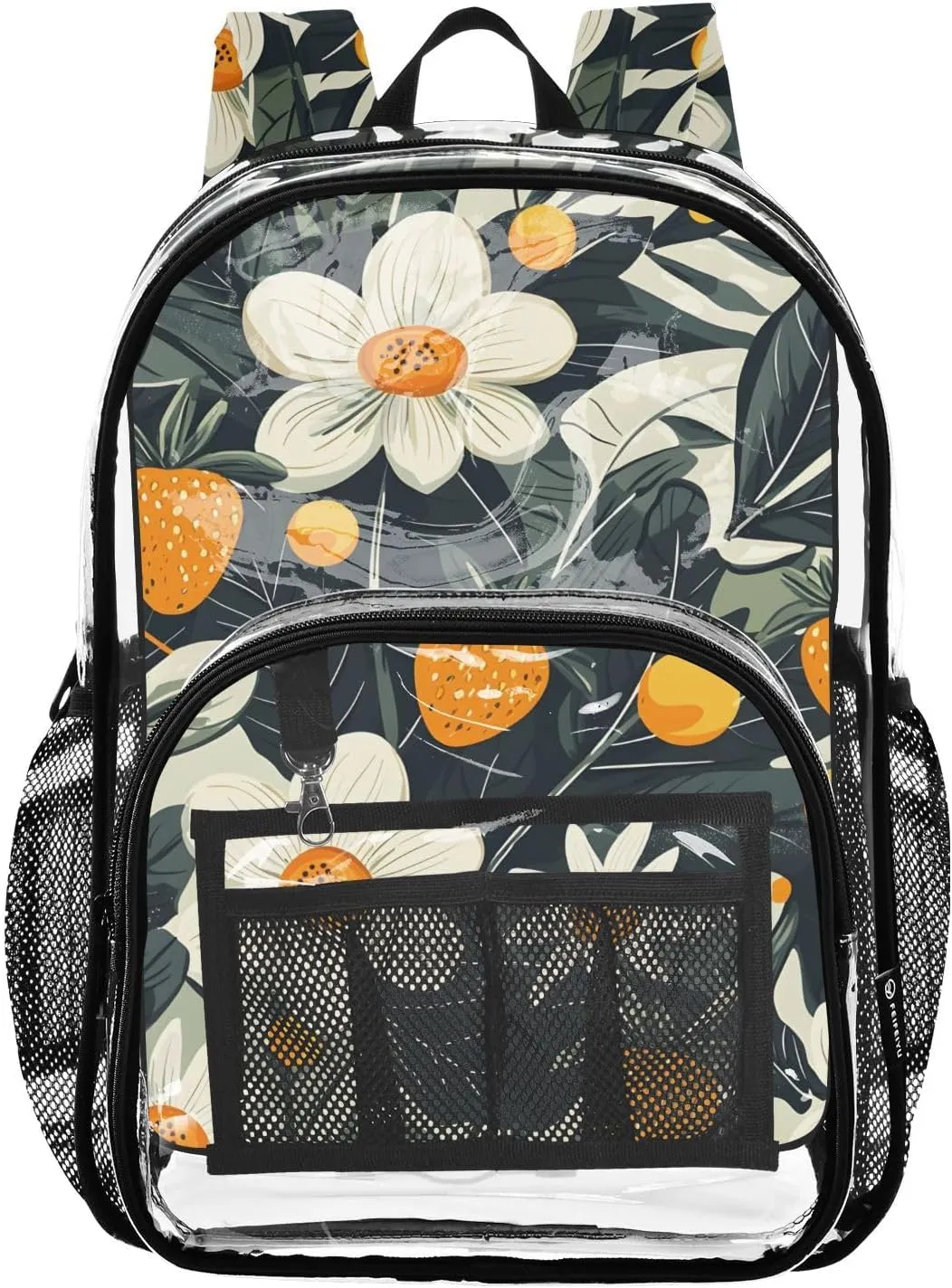 senya Transparent School Bag Yellow Strawberry Daisy Travel Backpack With Water-Resistant PVC Plastic Clear Bagpack