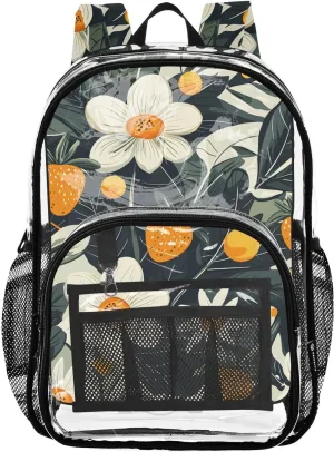 senya Transparent School Bag Yellow Strawberry Daisy Travel Backpack With Water-Resistant PVC Plastic Clear Bagpack