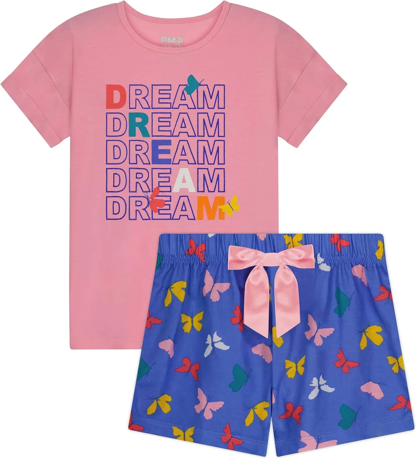Sleep On It Girls Pajamas Short Sets 4 Piece Tank Top and Short Sleeve Summer Sleepwear for Kids (2 Full Sets)