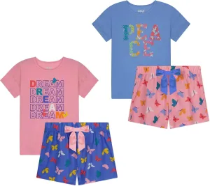 Sleep On It Girls Pajamas Short Sets 4 Piece Tank Top and Short Sleeve Summer Sleepwear for Kids (2 Full Sets)