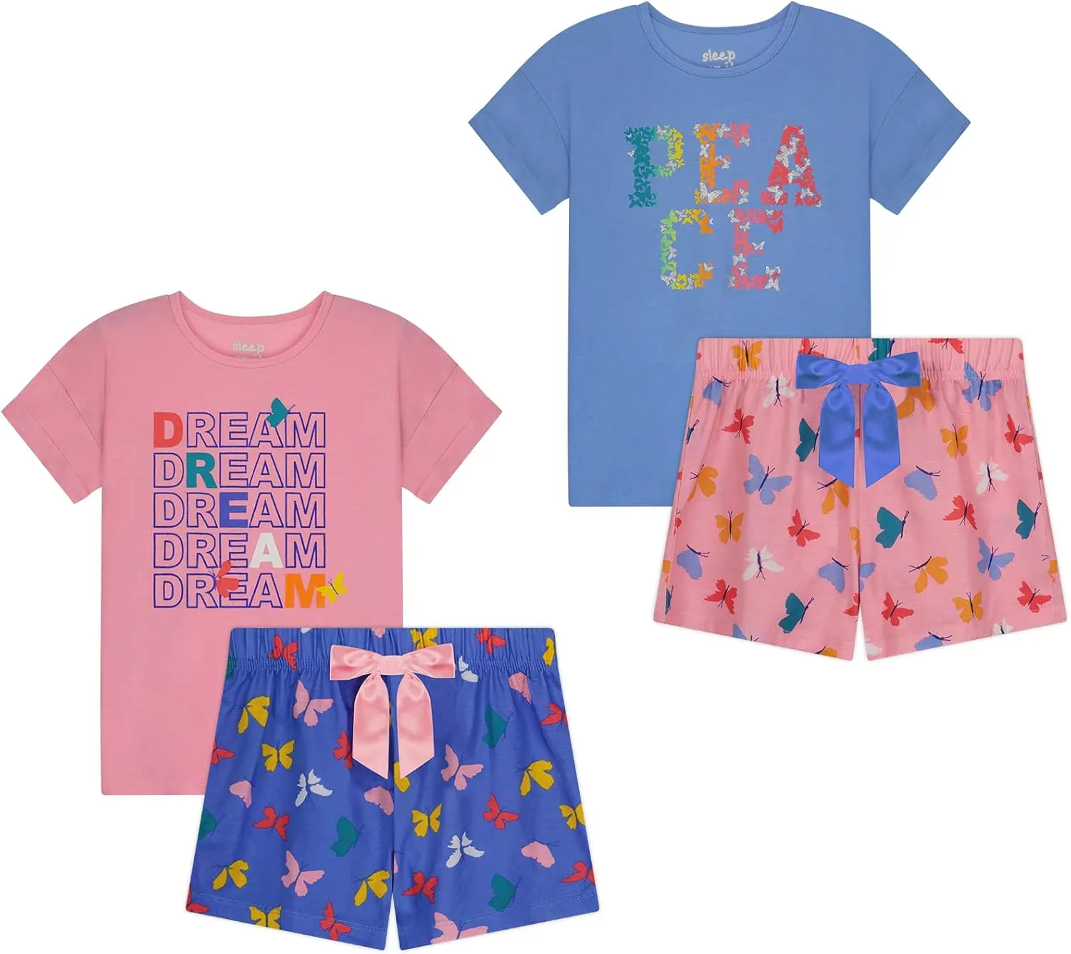 Sleep On It Girls Pajamas Short Sets 4 Piece Tank Top and Short Sleeve Summer Sleepwear for Kids (2 Full Sets)