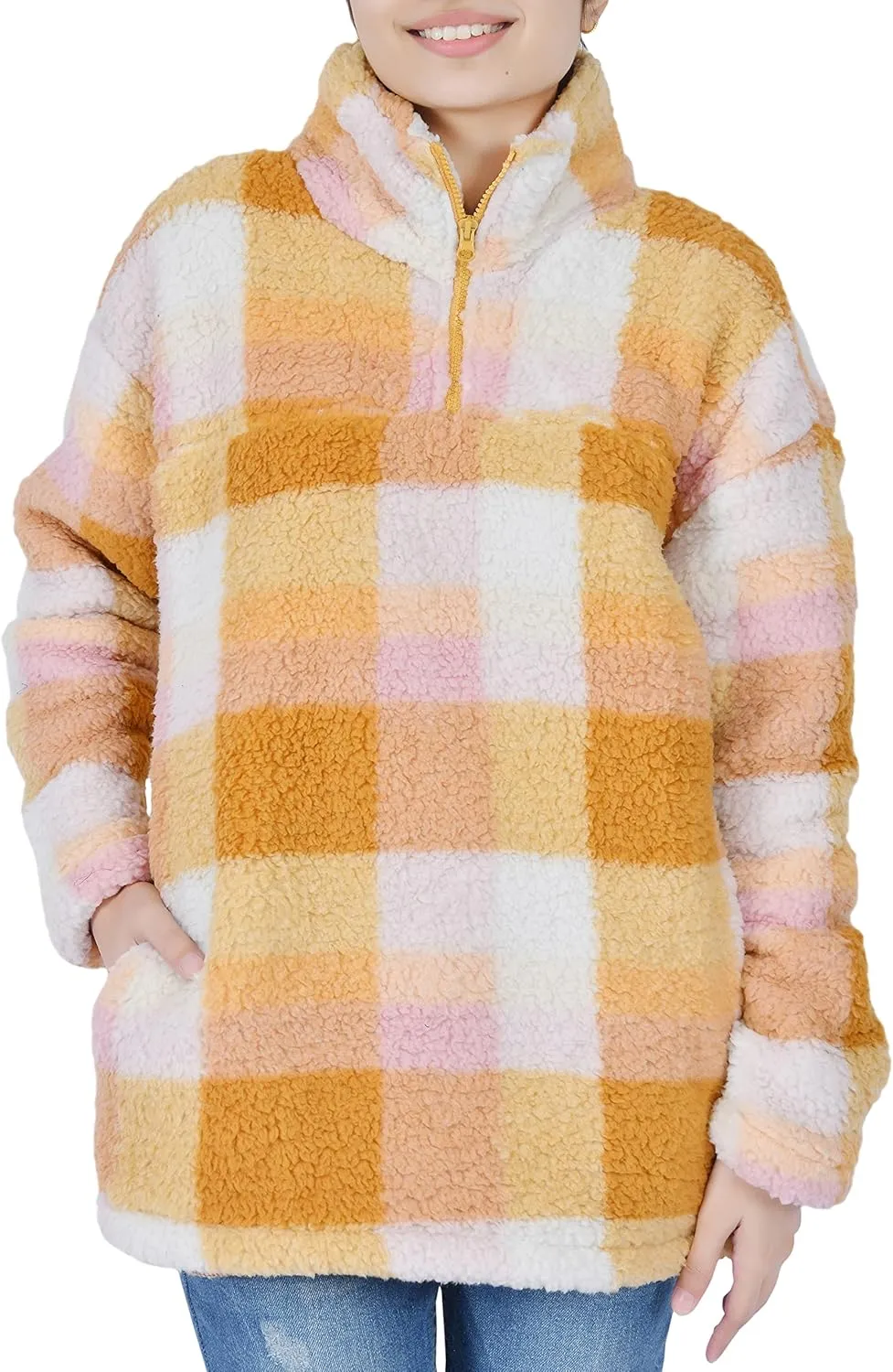 Sleepdown Womens Sweatshirt Long Sleeve Fuzzy Sherpa Fleece Zip Up Sweatshirts for Women Fluffy Pullover Tops with Pockets