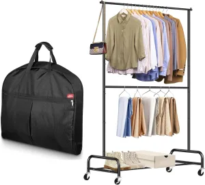 SLEEPING LAMB 43 Heavy Duty Suit Bag for Men Travel with Metal Hook Bundle Double Rod Heavy Duty Clothes Racks