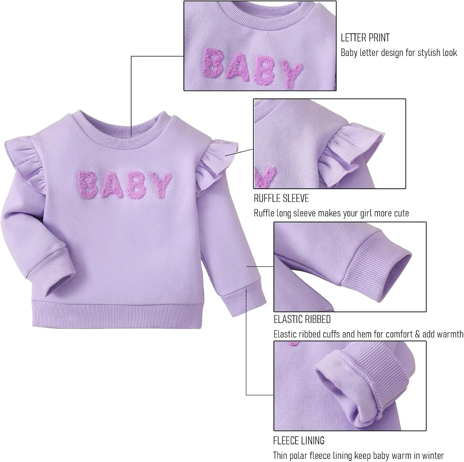 SOBOWO Toddler Baby Girl Boy Pullover Sweatshirt Fleece Letter Print Long Sleeve Crewneck Shirt Tops Warm Fall Winter Clothes