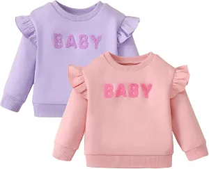 SOBOWO Toddler Baby Girl Boy Pullover Sweatshirt Fleece Letter Print Long Sleeve Crewneck Shirt Tops Warm Fall Winter Clothes