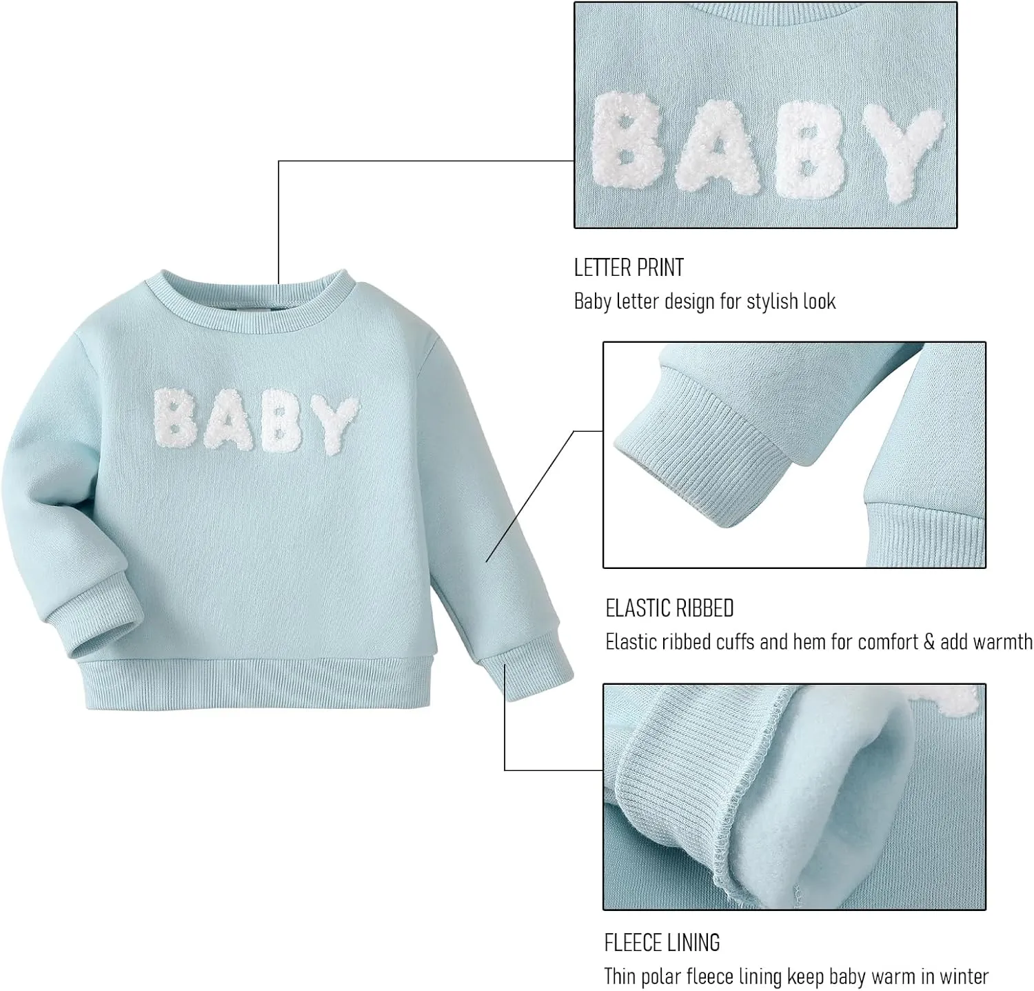 SOBOWO Toddler Baby Girl Boy Pullover Sweatshirt Fleece Letter Print Long Sleeve Crewneck Shirt Tops Warm Fall Winter Clothes