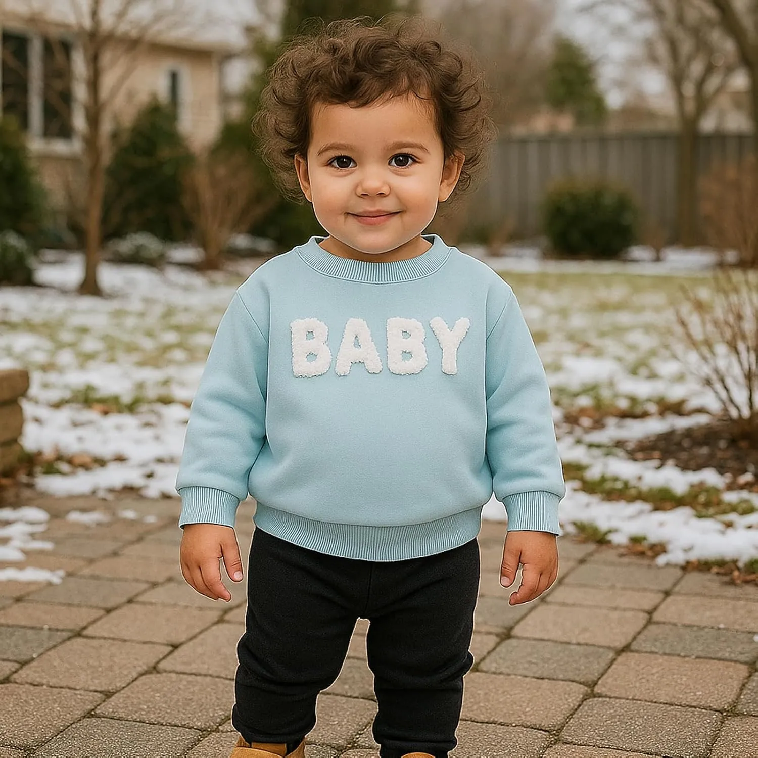 SOBOWO Toddler Baby Girl Boy Pullover Sweatshirt Fleece Letter Print Long Sleeve Crewneck Shirt Tops Warm Fall Winter Clothes