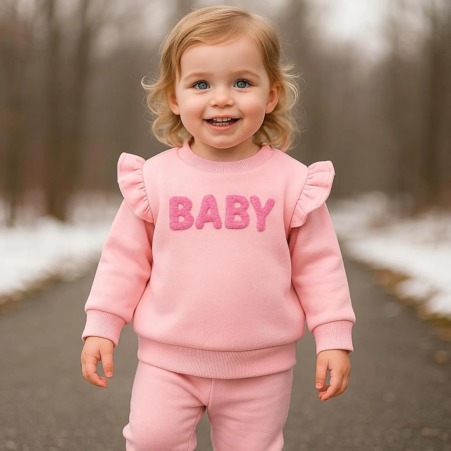 SOBOWO Toddler Baby Girl Boy Pullover Sweatshirt Fleece Letter Print Long Sleeve Crewneck Shirt Tops Warm Fall Winter Clothes