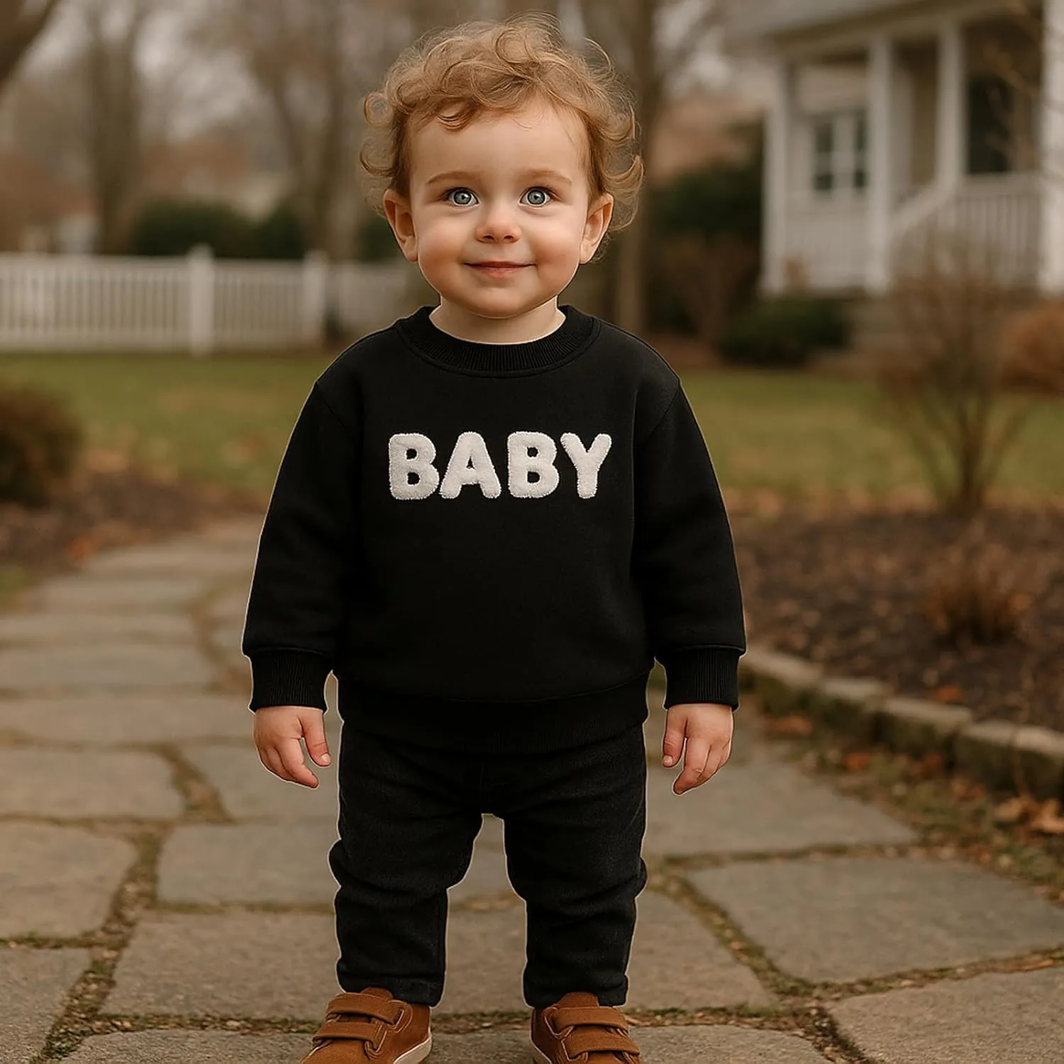 SOBOWO Toddler Baby Girl Boy Pullover Sweatshirt Fleece Letter Print Long Sleeve Crewneck Shirt Tops Warm Fall Winter Clothes