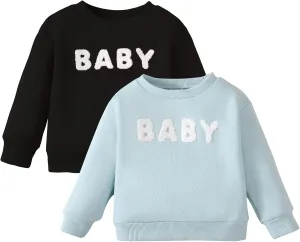 SOBOWO Toddler Baby Girl Boy Pullover Sweatshirt Fleece Letter Print Long Sleeve Crewneck Shirt Tops Warm Fall Winter Clothes