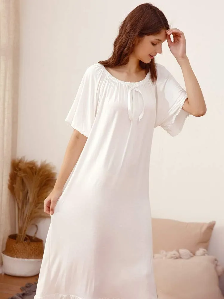 Soft Viscose Rayon Casual Vintage Nightdress for Women Lady's Loungewear