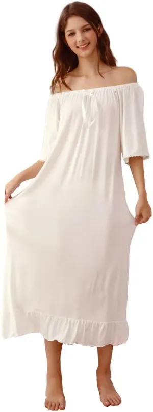 Soft Viscose Rayon Casual Vintage Nightdress for Women Lady's Loungewear